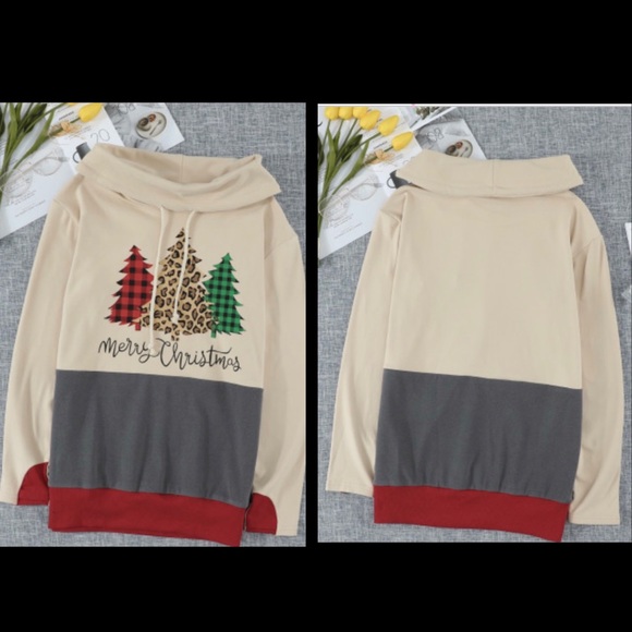 ⭐️HPx3🎄⚠️ Merry Christmas Trees Hoodie w/ Thumb Holes•Plaid & Leopard - Picture 3 of 7